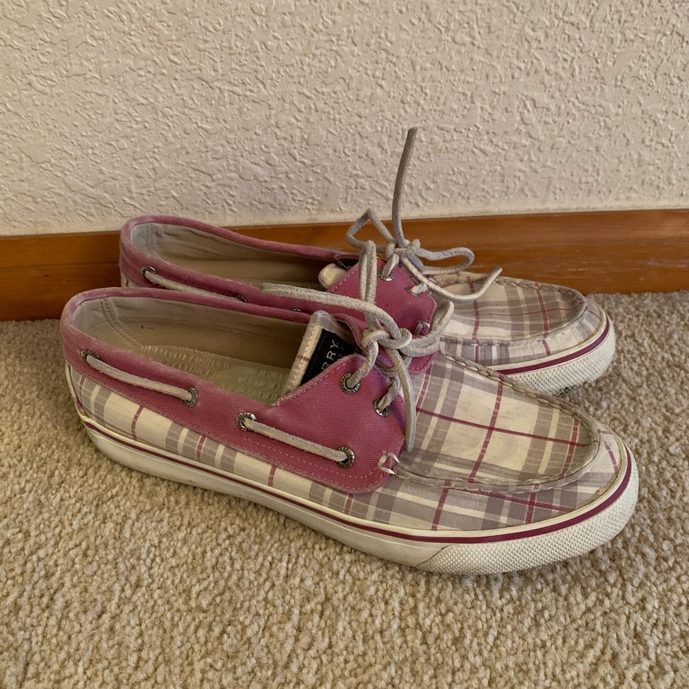 Pink and White Canvas Sperry’s